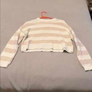 moon & madison Beige and White Striped cropped Sweater